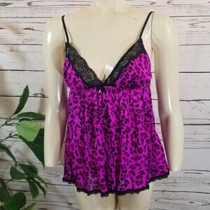 Smart Sxy Teddy Nitie Leopard‎ print pink black Top Lingerie Sleepwear Sz Medium